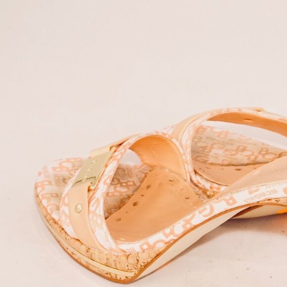 BCBGirls Heeled Slip On Sandals w Pink Logo Strap - Picture 3 of 9